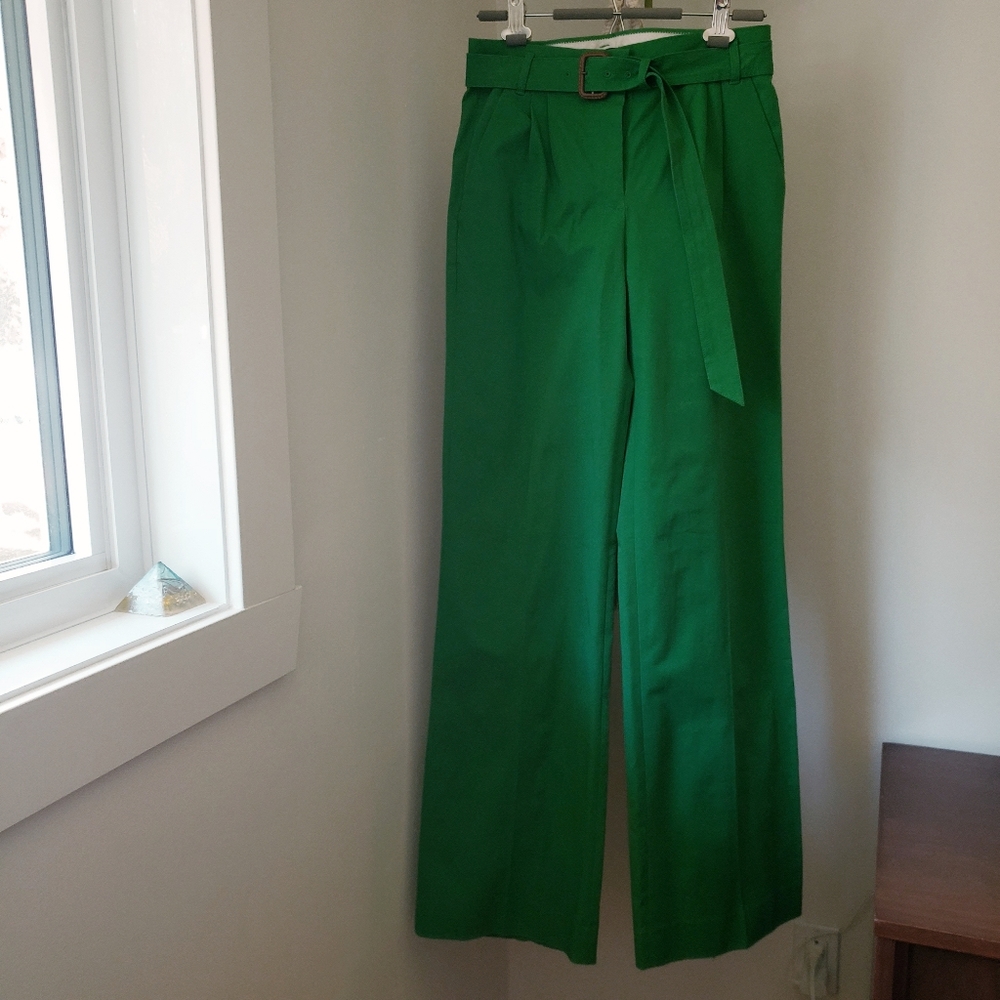 J.Crew Collection green high waist wide leg pants w belt. Size 4